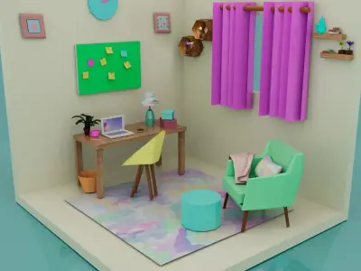 LowPoly Home Office Free low-poly 3D model