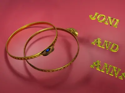 3D Model of Wedding Rings Elegant Gold Bands with a Blue Gem Free 3D model