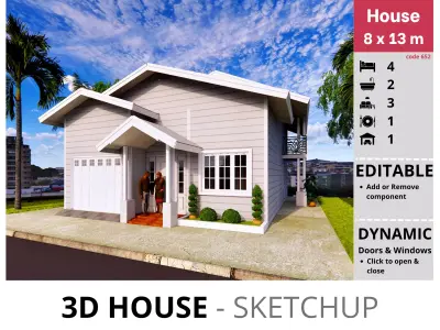 House 8x13m code 652 - Sketchup 3D model 3D model 3D model