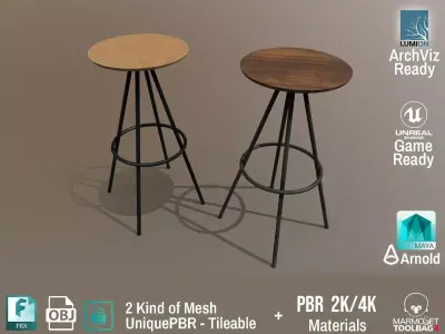 PBR Various Options Bar Chair Design - Lumion - UE4 Low-poly 3D model