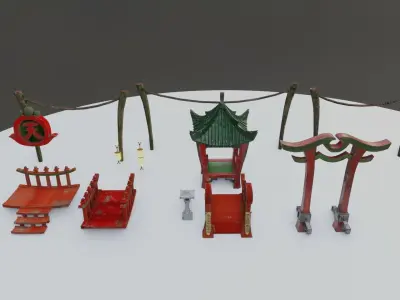 Modular Stylized Asian Bridge Low-poly 3D model
