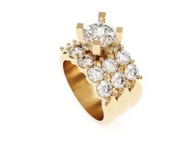 Triple Band Diamond or Gemstone Cocktail Ring 3d Model 3D print model