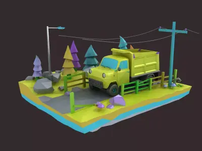 Cartoon trucks LowPoly transporters Origami cars generic  3D model