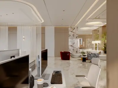 Modern light luxury office  front desk  lobby  meeting room 3D model