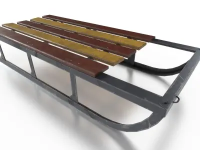 Christmas Set of 6 Old Wooden Sleds Low-poly 3D model