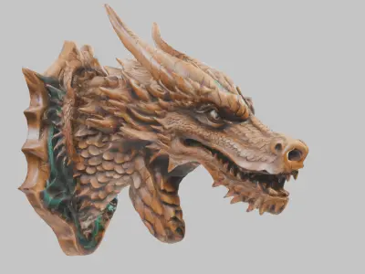 Intricate Dragon Head Carving 3D Model Low-poly 3D model