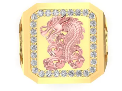 Luxury Dragon and Phoenix Diamond Ring for Men 2775 3D print model