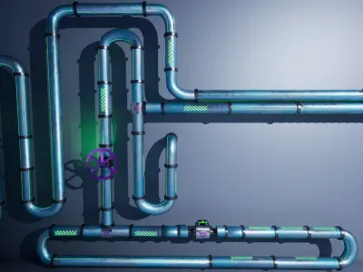 Sci-Fi Pipe Modular with Green Smoke for Unreal Engine Low-poly 3D model