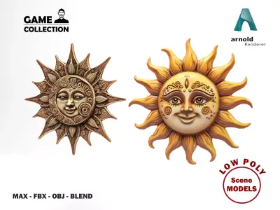 Decorative suns Low-poly 3D model