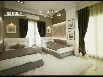 Modern bedroom scene 3D model 3D model Bed room 2 Free 3D model