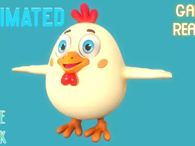 Stylized Nude Chiken for Games and Animation Low-poly 3D model