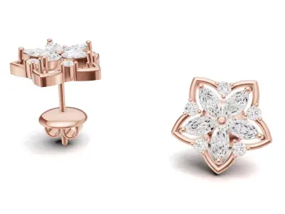 Marquise Diamond Flower Style Earrings For Women 3D print model