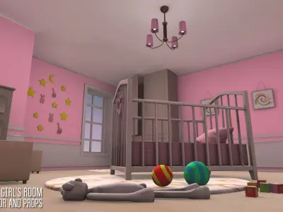 Small girls room - interior and props Low-poly 3D model