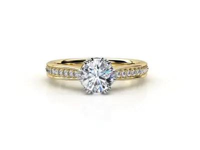 cr-05 gold engagement ring with diamonds 3D print model