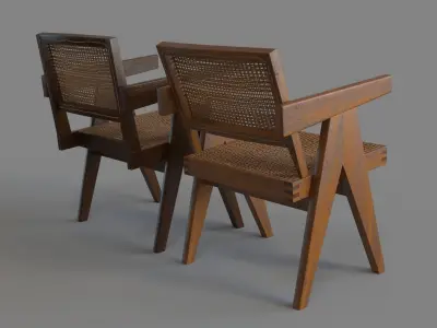 Pierre Jeanneret Office Chair And Cane Chair For Chandigarh  3D model