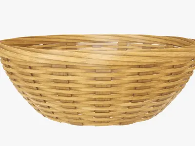 Wicker basket bowl with clipping path 2 medium brown 3D model