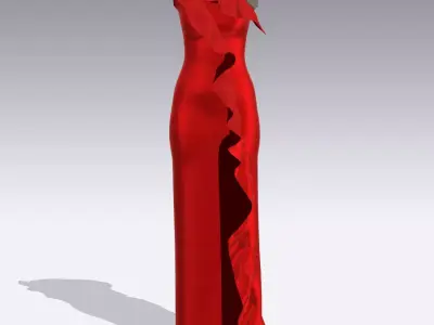 SATIN DRESS RED RUFFLED 3D model