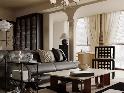 Eclectic living and dining room interior 3D model