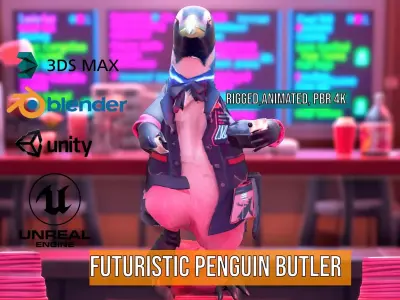 Futuristic Penguin Butler model pack Low-poly 3D model
