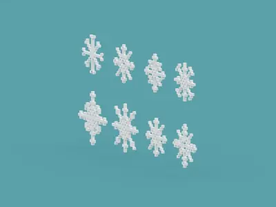 Pixel Snowflake Icon Set Low-poly 3D model