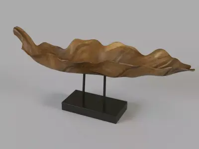 Mahogany Carved Leaf Sculpture Brown And Black 3D model