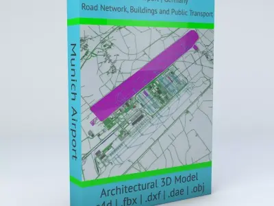 Munich MUC Airport Roads Buildings and Public Transport Lines 3D model