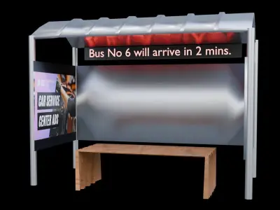  3d modeling low poly  bus and bus stop  Low-poly 3D model