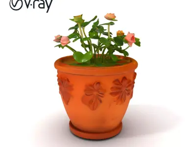 Decorative Flower Pot with Flowers Model Pack Low-poly 3D model