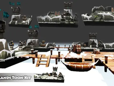 Level Island Toon Kit Pack Low-poly 3D model