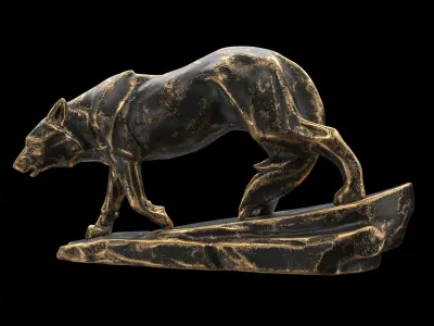 Wolf sculpture Low-poly 3D model