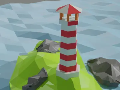 island location lighthouse island in the middle of the ocean 123 Low-poly 3D model
