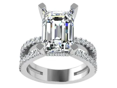 Emerald Cut Split Shank Ring 4394 3D print model