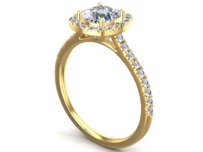 Cushion Cut Diamond Ring 3D print model