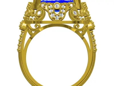 Cushion Cut Stone Art Deco Ring 3D print model