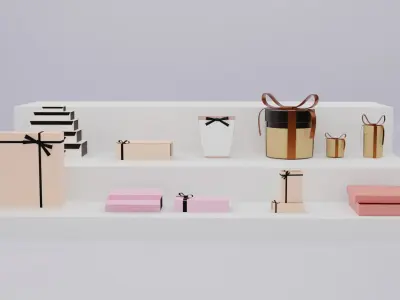 Gift Boxes and Paper Bag 3D model