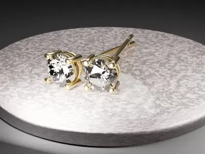 Earrings two diamond stud on plate 3D model