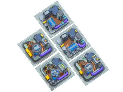 fuel rig platform station set Low-poly 3D model