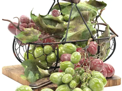 basket of grapes fruit 3D model