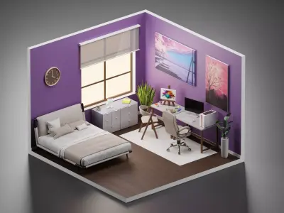 Bedroom interior 3D model 6