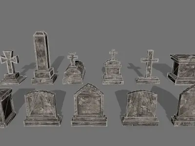 Tombstone set Low-poly 3D model