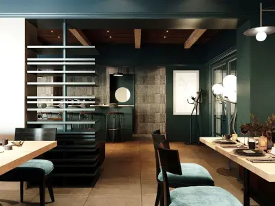 Modern Lounge Bar Restaurant 3D Model Scene - Editable 3D model 3D model