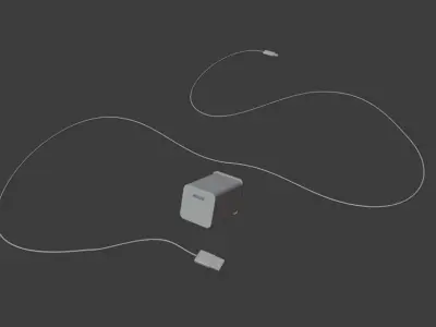 Mobile charger 3d with USB cable 3d model Low-poly 3D model