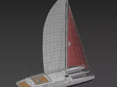 Luxury Sailing Catamaran with Red Spinnaker 3D model