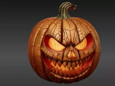 Fierce Grin Jack-O -Lantern Scary 3D Pumpkin Model Print-Ready Low-poly 3D model