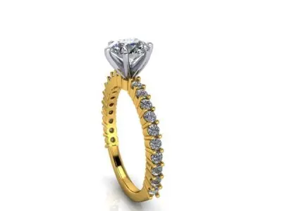 2 Carat Peg Head Solitaire with side accent stones Promise ring 3D print model