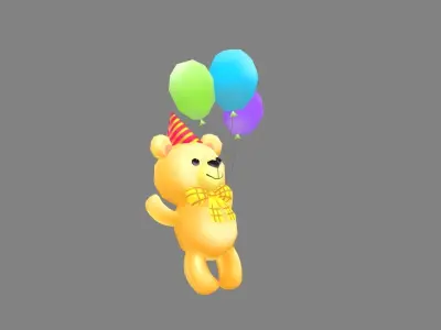 cartoon toy bear and balloons - happy Birthday Low-poly 3D model