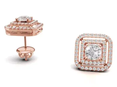 Double Line Diamond With Pointer Diamond Stud Earring for Women 3D print model