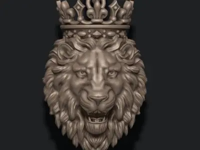 Lion pendant with crown v2 new 002 3D print model
