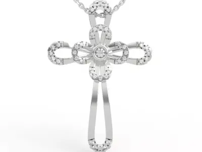 Luxury Diamond Cross Pendant Necklace 3D print model