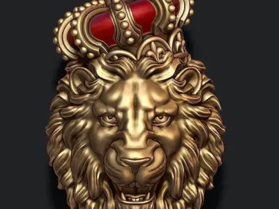 Lion pendant with crown v4 004 3D print model